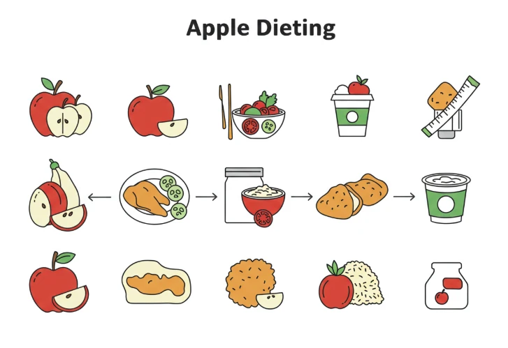 사과 다이어트 식단 예시를 보여주는 인포그래픽