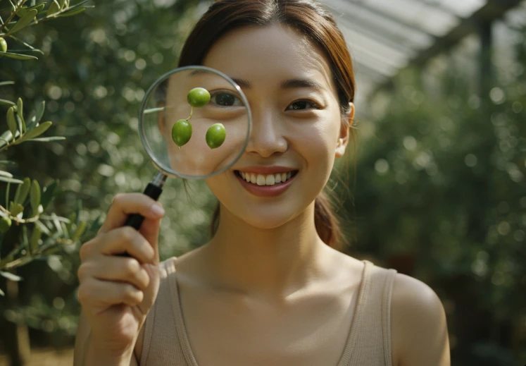 올리브 열매로 주름을 막는 한국 여성의 얼굴