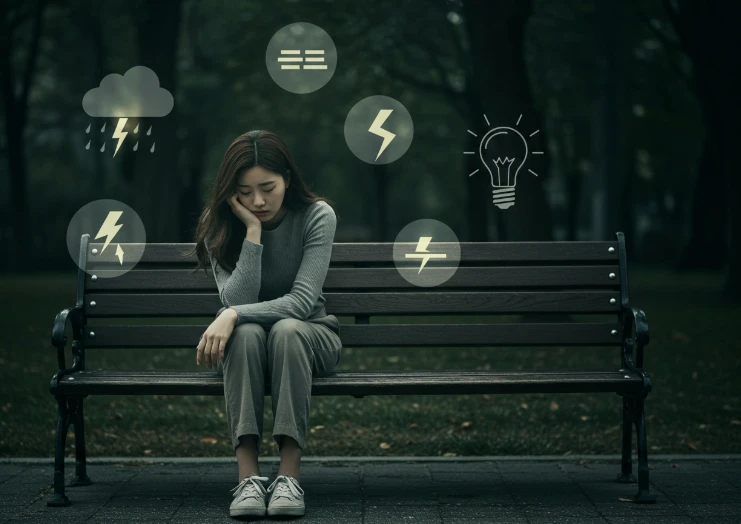 피곤하고 우울해 보이는 한국 여성