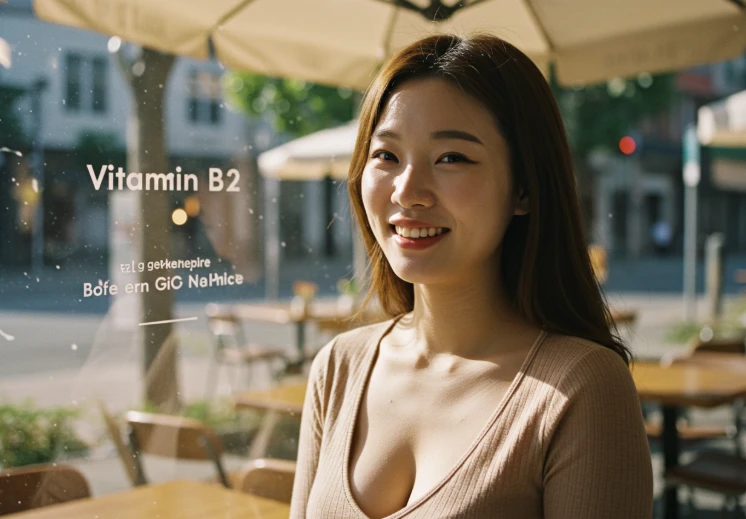 햇살 아래 활짝 웃으며 상쾌함을 느끼는 한국인 여성.