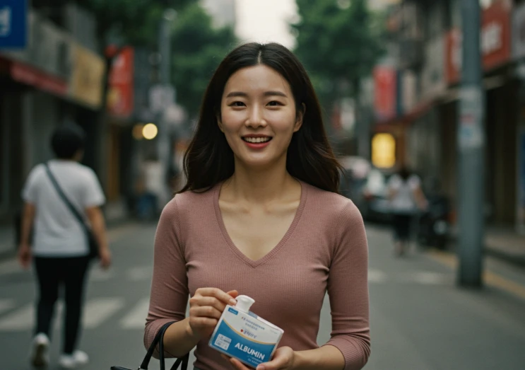 알부민이 영양소 배달부 역할을 하는 것을 상징하는 이미지.