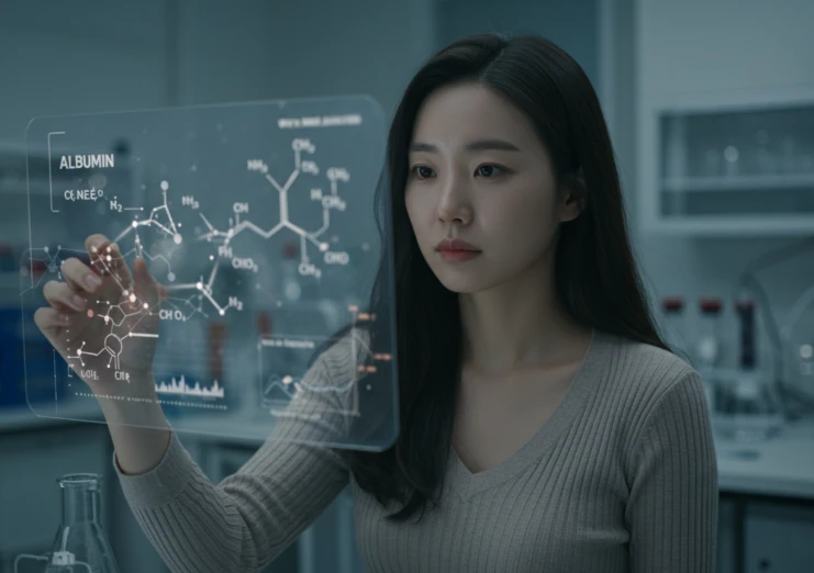 경구 섭취 알부민의 체내 흡수 및 작용 원리를 상징하는 이미지.