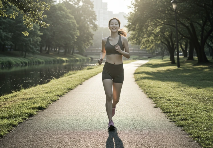 활기차게 조깅하는 한국 여성의 모습