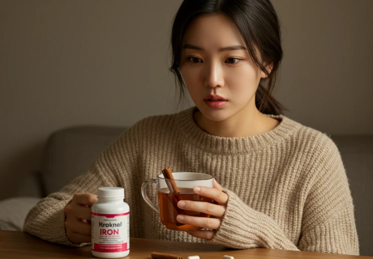 계피차와 철분제를 보고 멈칫하는 한국 여성