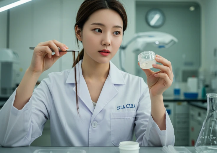 인공 모발과 특수 접착제를 들고 있는 한국 여성