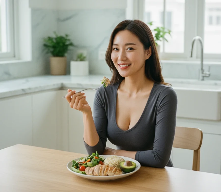 건강한 다이어트 식단을 먹는 30대 한국 여성