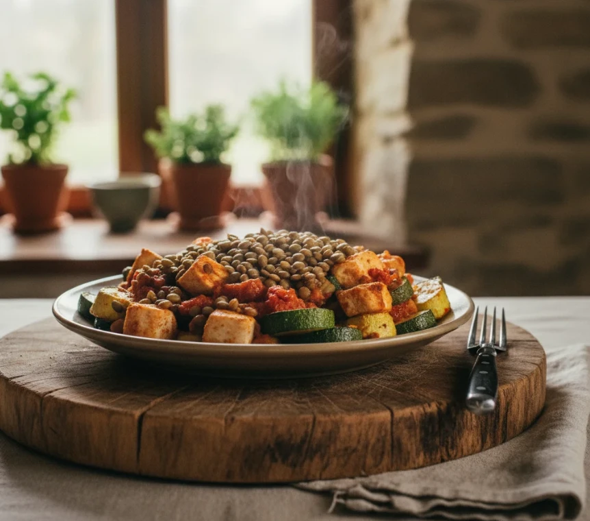 순두부와 채소, 닭가슴살 등으로 만든 건강하고 먹음직스러운 한 그릇 요리