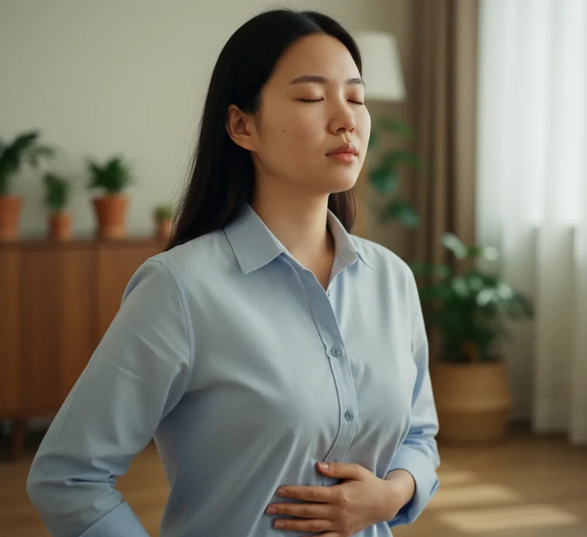 심호흡을 통해 부교감신경계를 활성화하는 모습