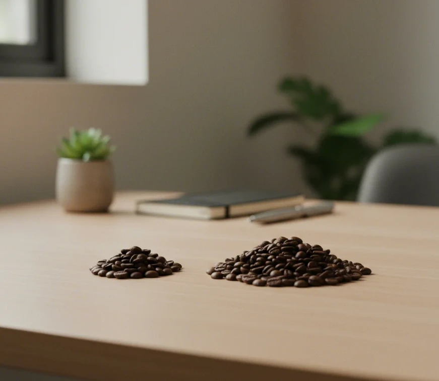 크기가 다른 두 개의 에너지 상징물이 나란히 놓여 칼로리 소모량 차이를 보여줌