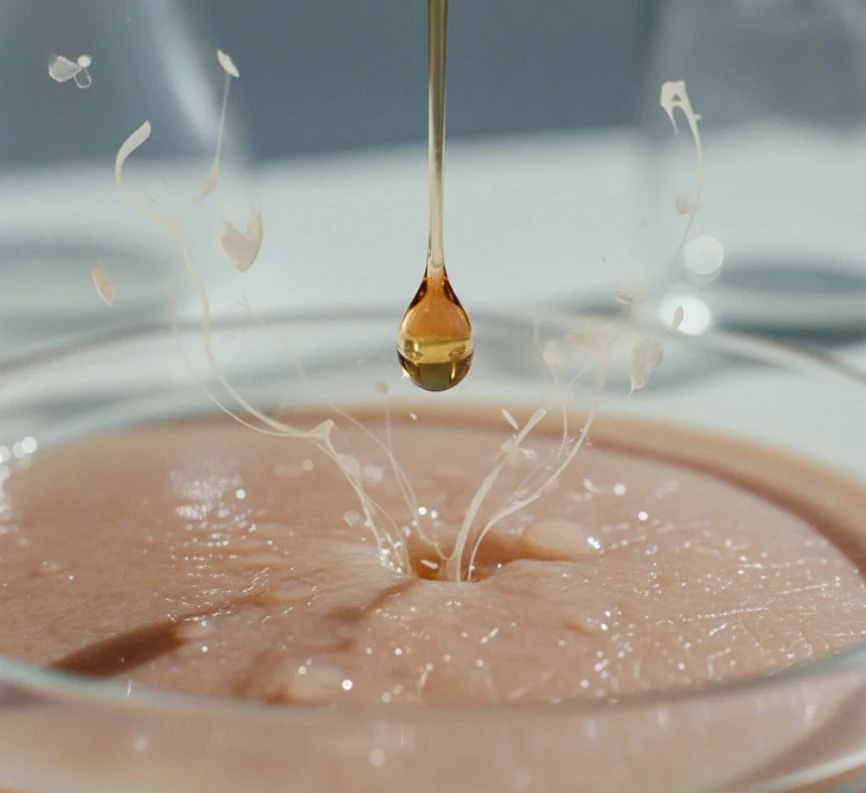 사과식초의 유기산이 각질과 피지를 제거하는 것을 상징하는 이미지