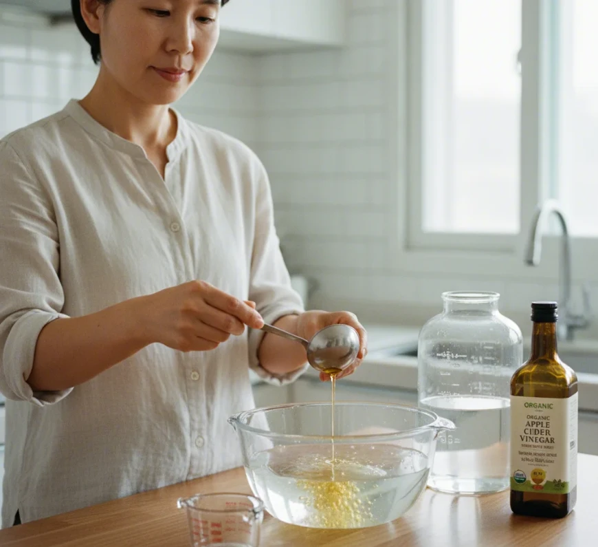 사과식초 세안 희석 비율을 위한 정확한 계량 모습