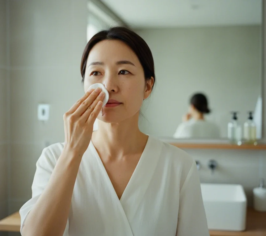 블랙헤드 제거를 위해 사과식초 코팩을 하는 한국 여성