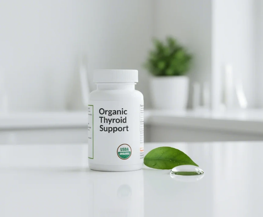 유기농 원료를 강조한 갑상선 영양제 용기