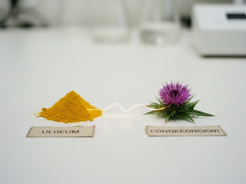 염증 완화와 세포 재생을 상징하는 울금과 엉겅퀴