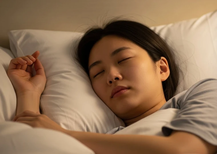 편안하게 침대에서 잠든 한국 여성의 모습
