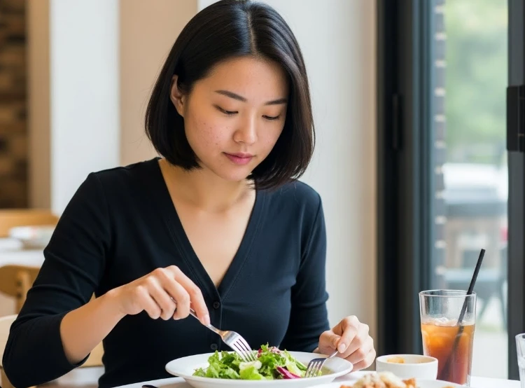 외식 중 채소를 먼저 섭취하는 건강한 식습관의 한국 여성