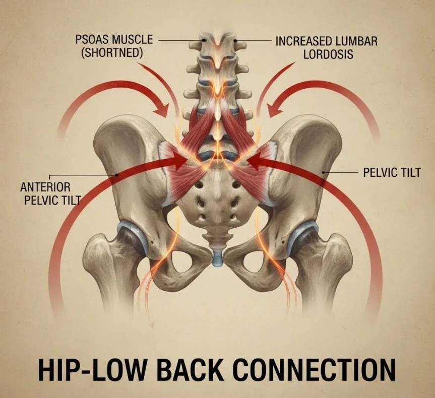 골반과 요추 정렬의 불균형을 보여주는 다이어그램