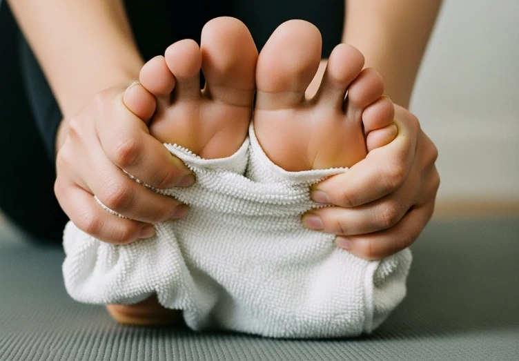 발 아치 근육을 강화하는 수건 줍기 운동