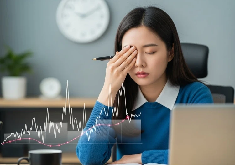 식사 후 졸음을 느끼는 여성의 모습