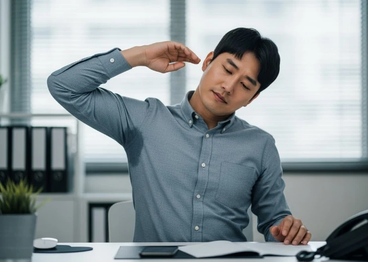 사무실에서 스트레칭하는 직장인