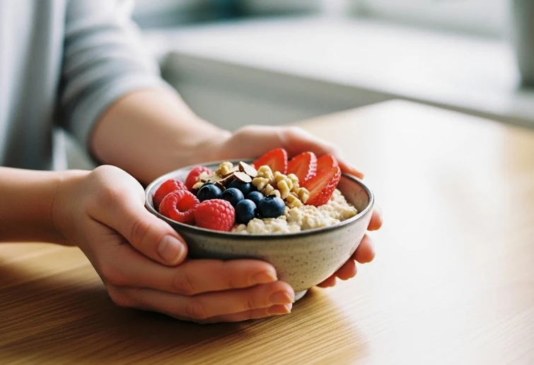 아침에 건강한 식사를 하는 사람