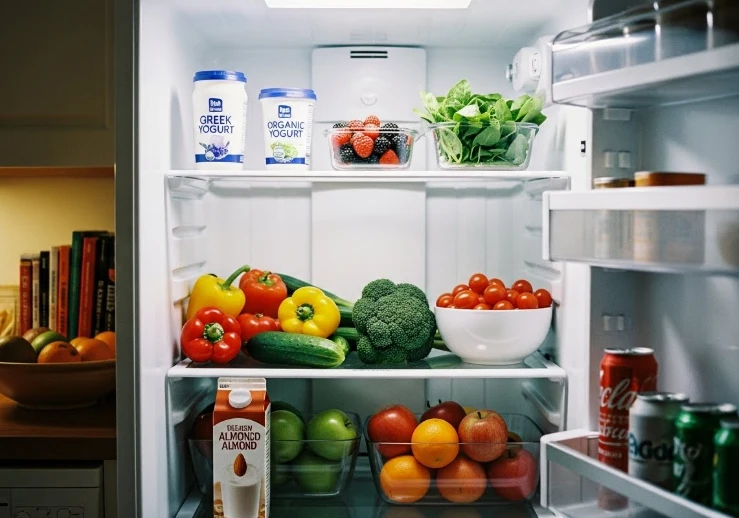 깨끗한 냉장고와 건강한 식재료, 그리고 거울 속 자신의 모습