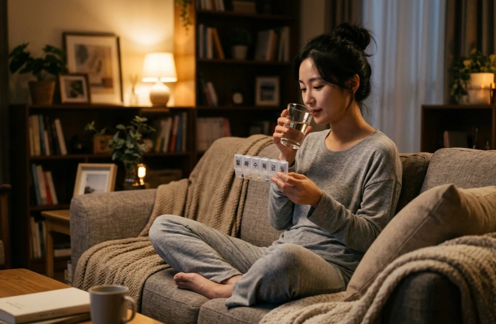 영양제 연구 보고서와 돋보기 이미지
