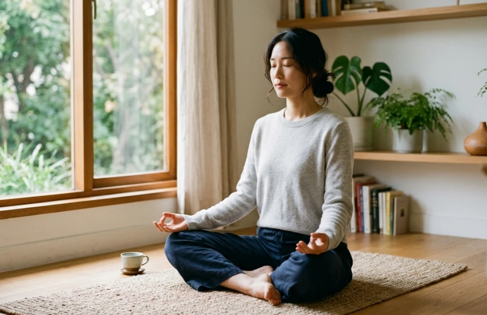 올바른 호흡을 연습하는 한국 여성