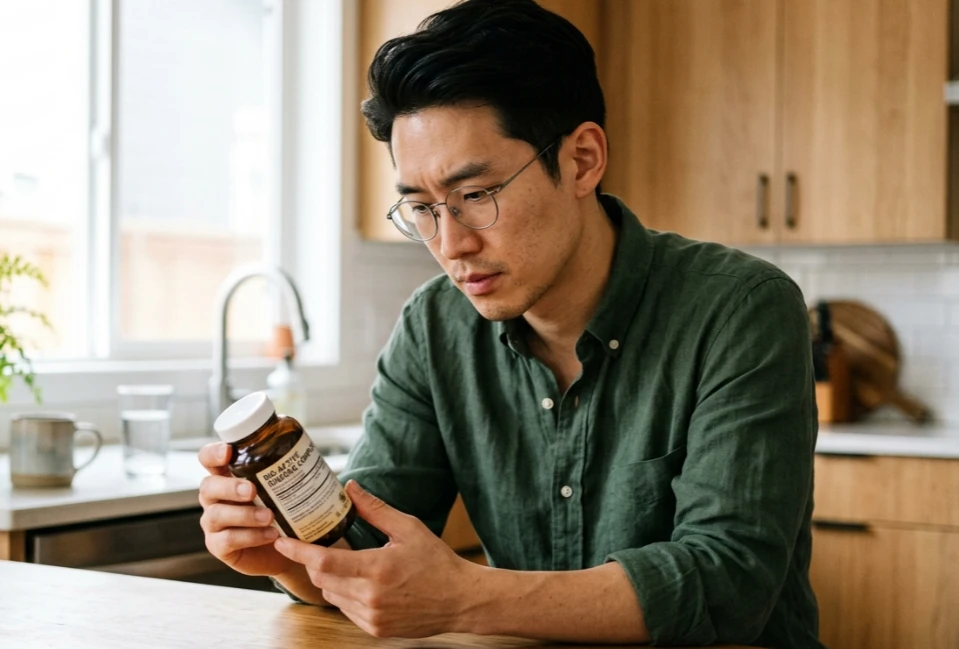 영양제와 건강 보고서를 비교하는 한국인 모습