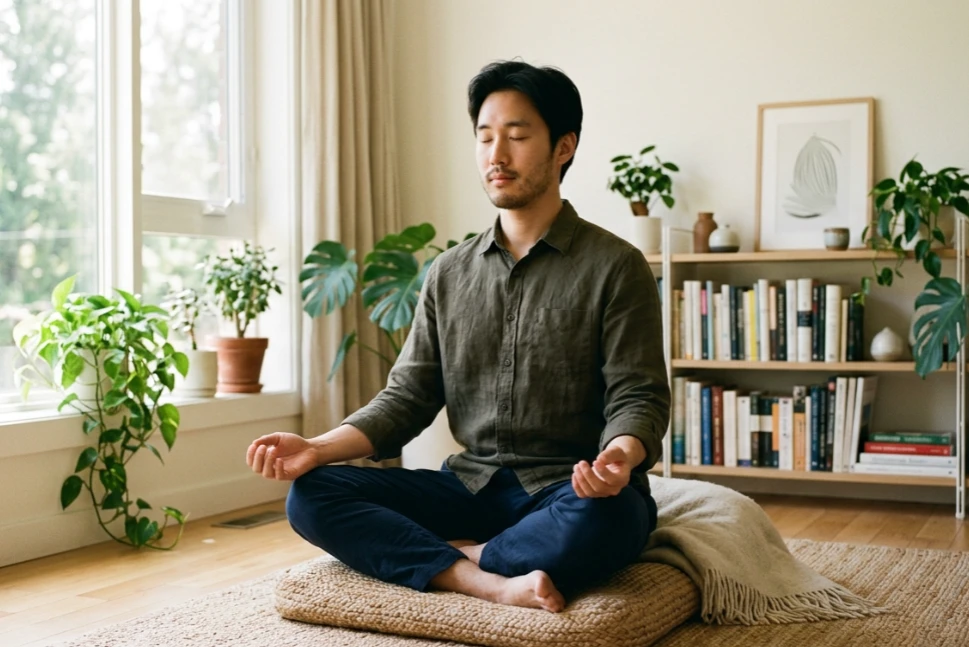 케겔 운동을 실천하며 건강을 관리하는 남성