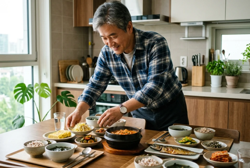 쉐이크 대신 집밥을 차려 먹는 50대 한국인 남성